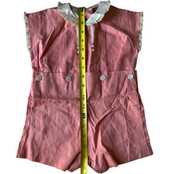 Vintage 1940s Childs Peach Pink Romper Shorts Lace Trim & Buttons 2 Piece - Picture 14 of 15